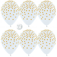 Шар (12''/30 см) Золотое конфетти, Прозрачный (390), кристалл, 5 ст, 50 шт.