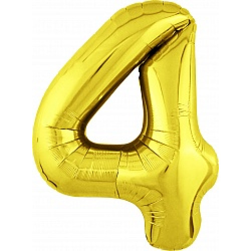Шар (40''/102 см) Цифра, 4 Slim, Золото, 1 шт. в упак.