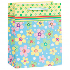 Пакет подарочный Разноцветные цветы, Голубой, 18*23*10 см