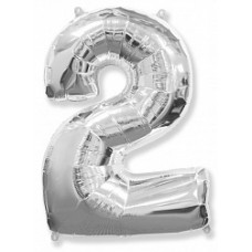 Шар (40''/102 см) Цифра, 2, Серебро