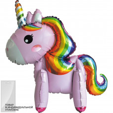 Шар 3D (23''/58 см) Фигура, Единорог Радужный, Розовый, 1 шт. в уп.