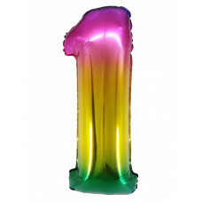 Шар (34''/86 см) Цифра, 1, Радужный, в упаковке 1 шт.