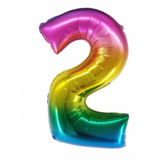 Шар (34''/86 см) Цифра, 2, Радужный, в упаковке 1 шт.