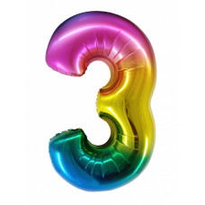 Шар (34''/86 см) Цифра, 3, Радужный, в упаковке 1 шт.