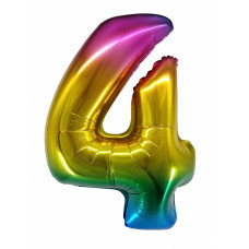 Шар (34''/86 см) Цифра, 4, Радужный, в упаковке 1 шт.