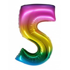 Шар (34''/86 см) Цифра, 5, Радужный, в упаковке 1 шт.