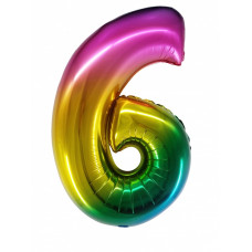 Шар (34''/86 см) Цифра, 6, Радужный, в упаковке 1 шт.