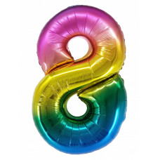 Шар (34''/86 см) Цифра, 8, Радужный, в упаковке 1 шт.