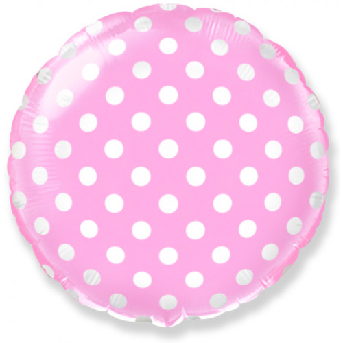 Воздушный шар (18''/46 см) Круг, Точки, Розовый, 1 шт.