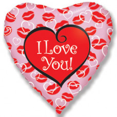 Шар (18''/46 см) Сердце, Я люблю тебя (поцелуи), Розовый