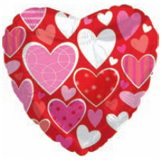 Шар (9''/23 см) Мини-сердце, Я люблю тебя (разноцветные сердца), Красный