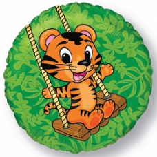 Шар (18''/46 см) Круг, Тигренок на качелях, Зеленый