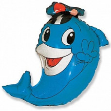 Шар (14''/36 см) Мини-фигура, Дельфин в кепке, Синий