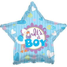 Воздушный шар (18''/46 см) Звезда, Аист принес мальчика, Голубой, 1 шт.