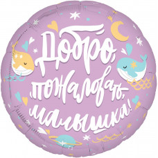 Шар (19''/48 см) Круг, Добро пожаловать, Малышка!, 1 шт.