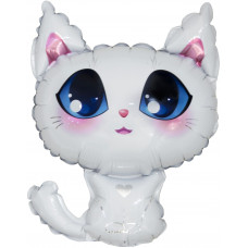 Шар с клапаном (15''/38 см) Мини-фигура, Котенок, Белый, 1 шт.