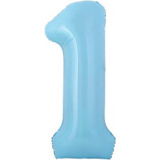Шар с клапаном (16''/41 см) Мини-цифра, 1, Голубой, 1 шт.