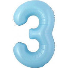Шар с клапаном (16''/41 см) Мини-цифра, 3, Голубой, 1 шт.