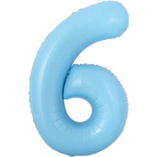 Шар с клапаном (16''/41 см) Мини-цифра, 6, Голубой, 1 шт.