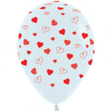 Шар (15''/38 см) Сердечки, Белый (005), пастель, 5 ст, 50 шт.