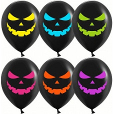 Воздушный Шар (12''/30 см) Яркие тыквы на Хэллоуин, Черный, флуор, 2 ст, 25 шт.