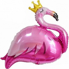 Шар (35''/89 см) Фигура, Фламинго в короне, Розовый, 1 шт.