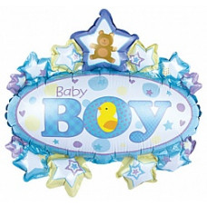 Шар с клапаном (16''/41 см) Мини-фигура, Овал Это Мальчик, Голубой, 1 шт.