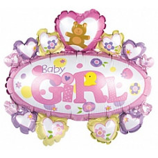 Шар с клапаном (16''/41 см) Мини-фигура, Овал Это Девочка, Розовый, 1 шт.