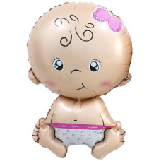 Шар с клапаном (16''/41 см) Мини-фигура, Малышка девочка, Розовый, 1 шт.