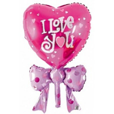 Шар с клапаном (16''/41 см) Мини-фигура, Сердце с бантом, Фуше, 1 шт.