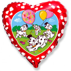 Шар (18''/46 см) Сердце, С Днем рождения (далматинцы), Красный