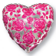 Шар (18''/46 см) Сердце, Розы, Фуше
