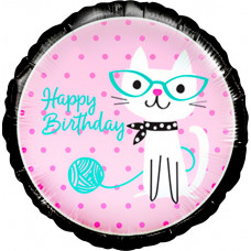 Шар (18''/46 см) Круг, С Днем рождения! (кошка)