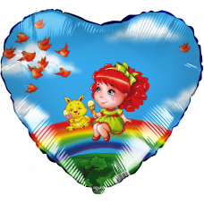 Воздушный шар (18''/46 см) Сердце, Девочка на радуге, Голубой, 1 шт.