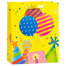 Пакет подарочный Колпачки и шарики, Желтый, 26*32*12 см