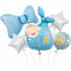 Набор шаров (36''/91 см) Новорожденный, Малыш Мальчик, Голубой, 5 шт. в упак.