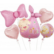 Набор шаров (31''/79 см) Новорожденный, Малышка Девочка, Розовый, 5 шт. в упак.