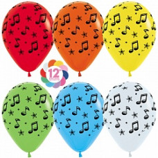 Воздушный шар (12''/30 см) Музыкальные ноты, Ассорти, пастель, 5 ст, 50 шт.