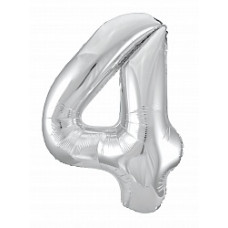Шар (40''/102 см) Цифра, 4 Slim, Серебро, 1 шт. в упак.