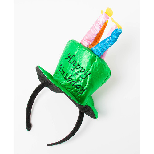 Ободок Зеленая шляпка, со свечами, Happy birthday