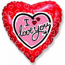 Шар (18''/46 см) Сердце, Я люблю тебя (сердечки), Красный