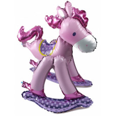 Шар с клапаном (18''46 см) Мини-фигура, Лошадка качалка, Розовый, 1 шт.