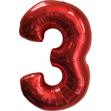 Шар (40''102 см) Цифра, 3, Красный, в упаковке 1 шт.