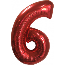 Шар (40''102 см) Цифра, 6, Красный, в упаковке 1 шт.