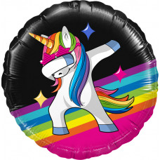 Шар (18''/46 см) Круг, Танцующий единорог, Черный, 1 шт.