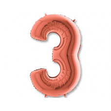 Шар (40''/102 см) Цифра, 3, Розовое Золото, 1 шт.