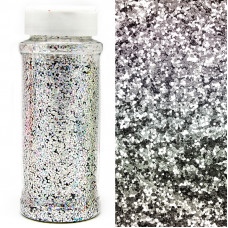 Конфетти фольга, Шестиугольники, Серебро, Голография, микро, 90 гр, в банке