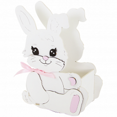 Декоративный ящик Зайка с бантом, Белый/Розовый, 19,5*13,5*7 см, 1 шт.