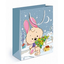 Пакет подарочный, Кролик с елочкой, Голубой, 18*13*6 см, 1 шт.