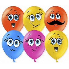 Шар (12''/30 см) Милые смайлы, Ассорти, пастель, 2 ст многоцвет, 50 шт.